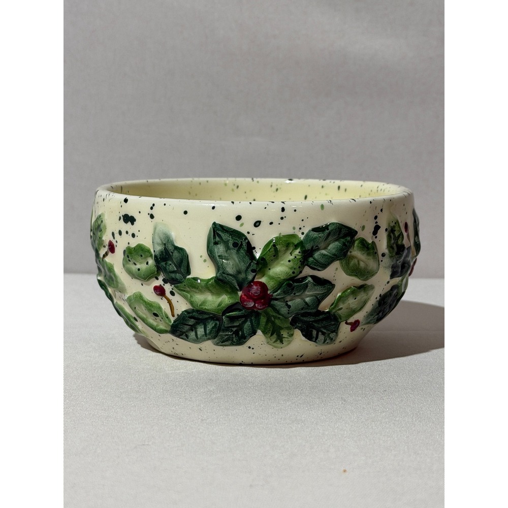 Make the Season Bright Holly Berry Speckled Ceramic‎ Christmas Serving Bowl